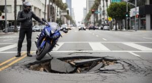 Motorcycle accident attorney reviewing a Los Angeles pothole crash claim