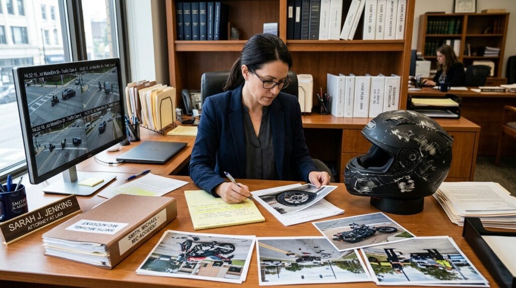 Attorney reviewing evidence for an e-motorcycle accident claim in Los Angeles.