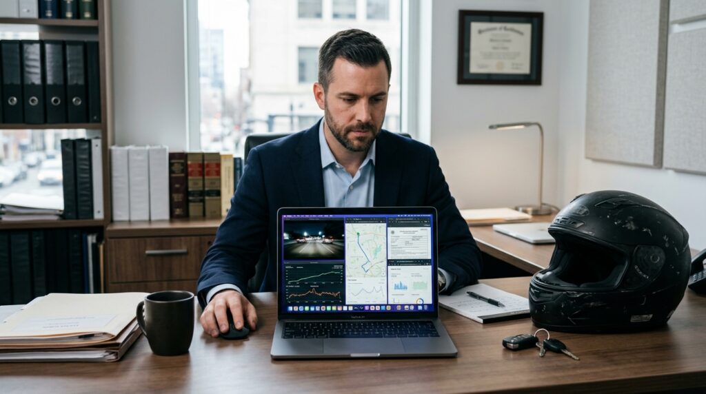 Digital evidence used in an autonomous vehicle motorcycle accident claim
