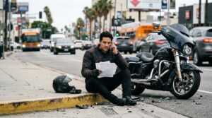Los Angeles motorcycle rider reviewing insurance after a crash under California auto insurance limits