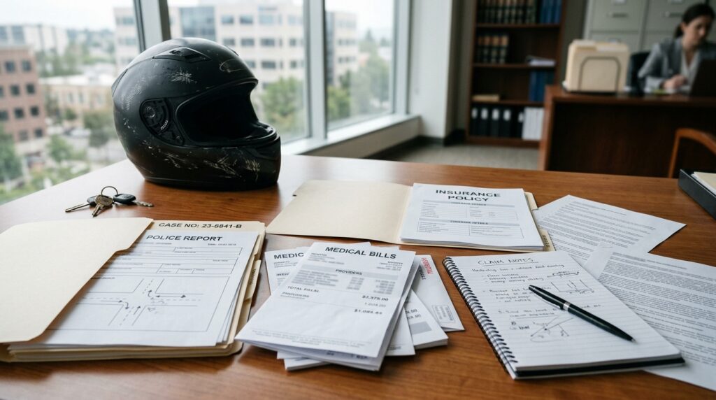 Motorcycle accident insurance evidence and medical bills for a California injury claim