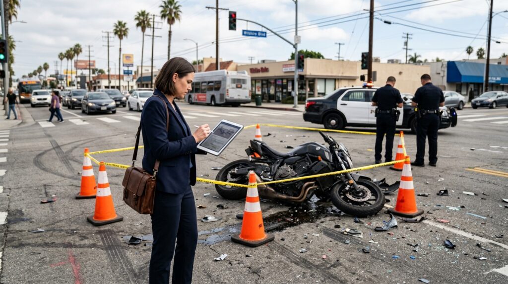 Motorcycle crash investigation in Los Angeles involving insurance and liability evidence
